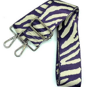 Purple White Tiger Print Adjustable Crossbody Bag Purse Guitar Strap Silver